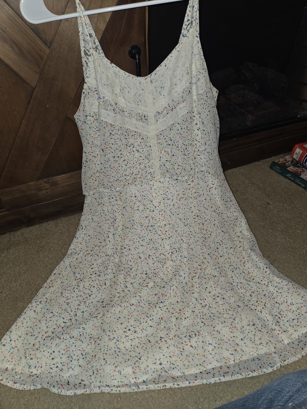 Cream Speckle Mini Sundress with Lace Trim